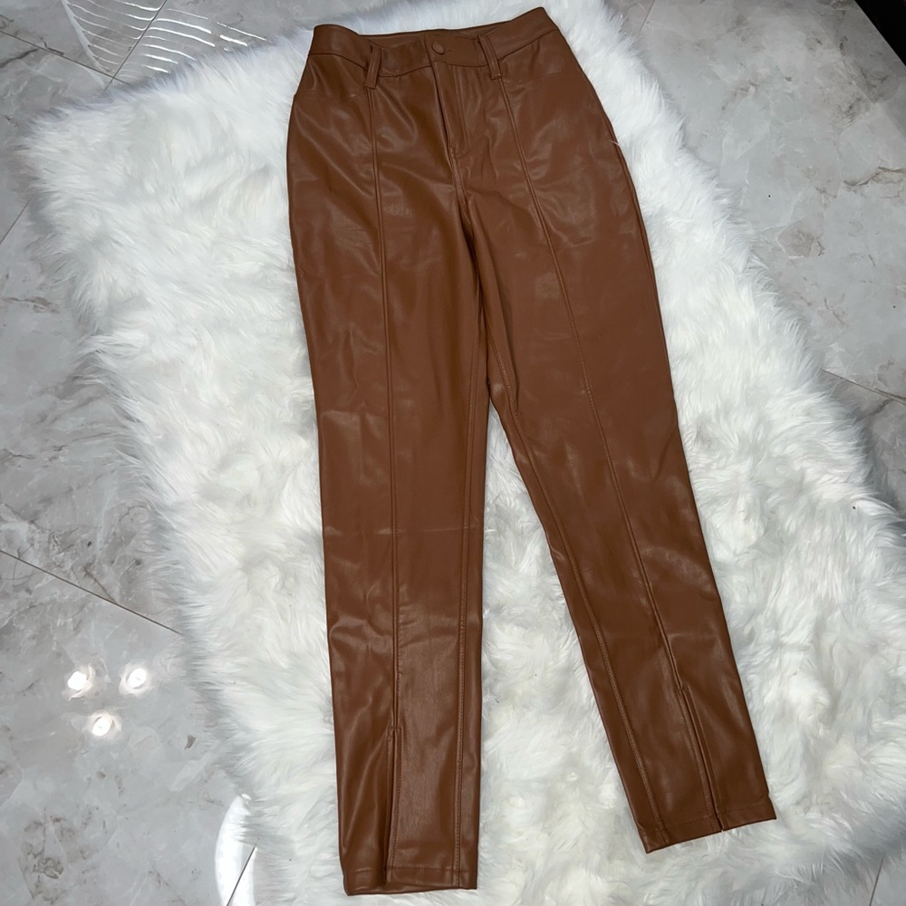 Pleather Brown Trousers/Pants